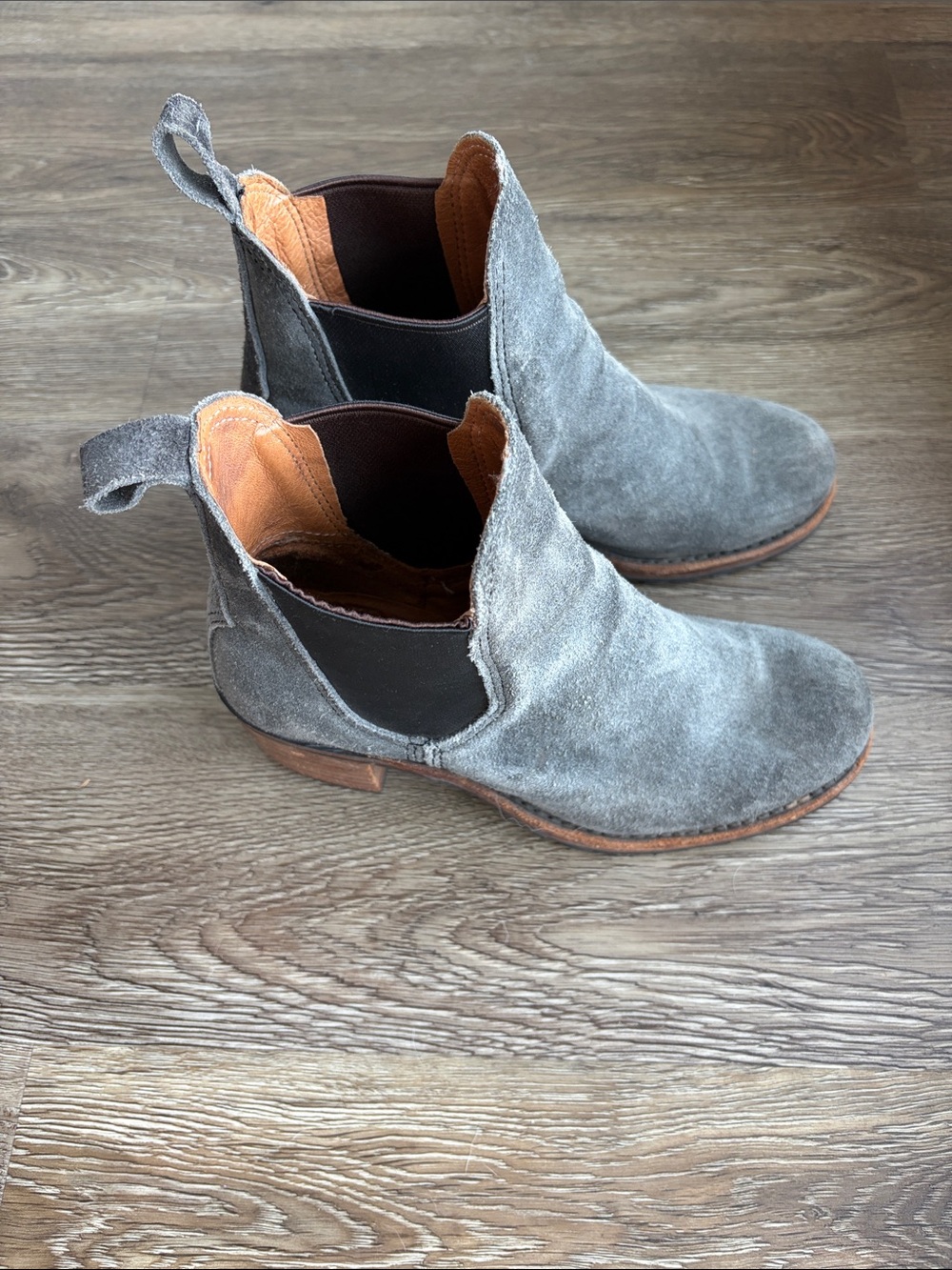 Frye Gray Suede Chelsea Booties